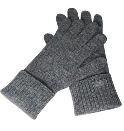 Weekend Max Mara Grey Ribbed Knit Logo Gloves