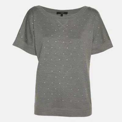 Weekend Max Mara Grey Silk Blend Crystal Embellished Top In Gray