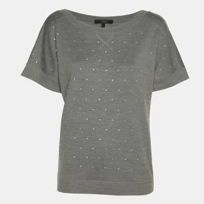 Pre-owned Weekend Max Mara Grey Silk Blend Crystal Embellished Top L In Gray