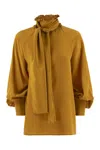 Weekend Max Mara Omens Ochre Guido High-neck Silk Blouse In Yellow