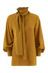 Weekend Max Mara Guido - Silk Shirt With Bow Tie In Brown