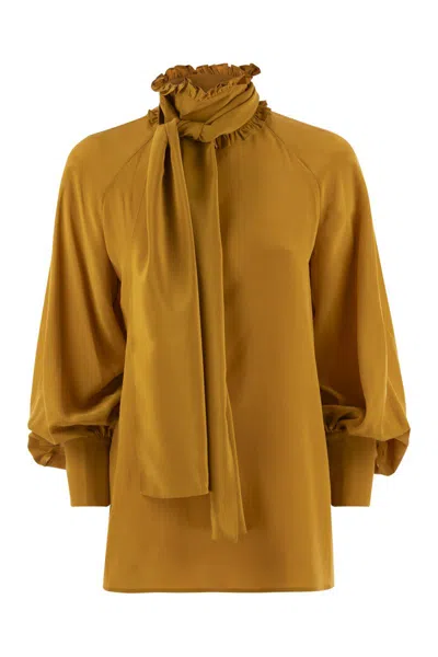 Weekend Max Mara Guido - Silk Shirt With Bow Tie In Brown