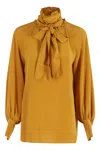 Weekend Max Mara Omens Ochre Guido High-neck Silk Blouse In Gold