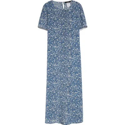 Weekend Max Mara Guidy Floral Short Sleeve Silk Dress In Cornflower Blue