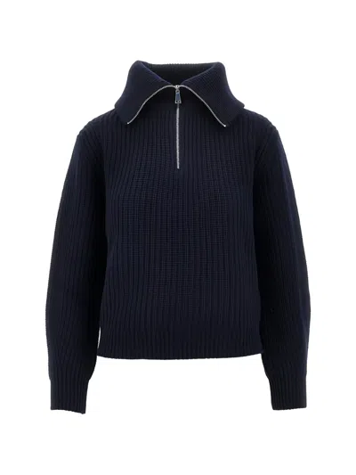 Weekend Max Mara Half-zip Ribbed-knit Sweater In Blue