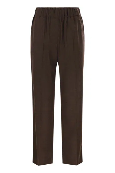 Weekend Max Mara Omens Chocolate Hateley Wide-leg Stretch-wool Trousers In Brown