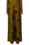 Weekend Max Mara Helga Print Silk Pull-on Straight Leg Pants In Brown