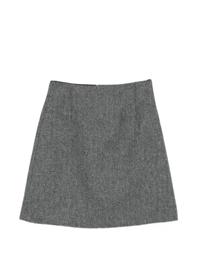 Weekend Max Mara Herringbone A-line Skirt In Green