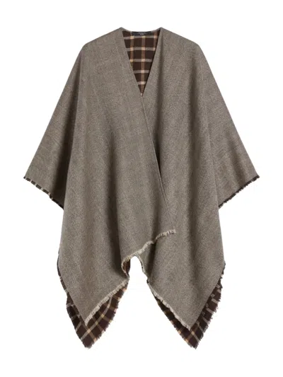 Weekend Max Mara Herringbone Checked Wool Cape In Brown