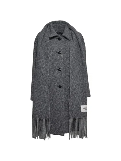 Weekend Max Mara Herringbone-pattern Fringed Coat In Gold