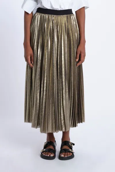 Weekend Max Mara Womens Gold Nurra Pleated Woven Midi Skirt