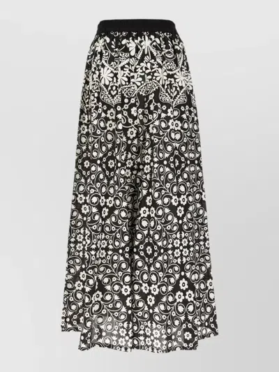 Weekend Max Mara High Waisted Floral Sheer Pleated Skirt In Black
