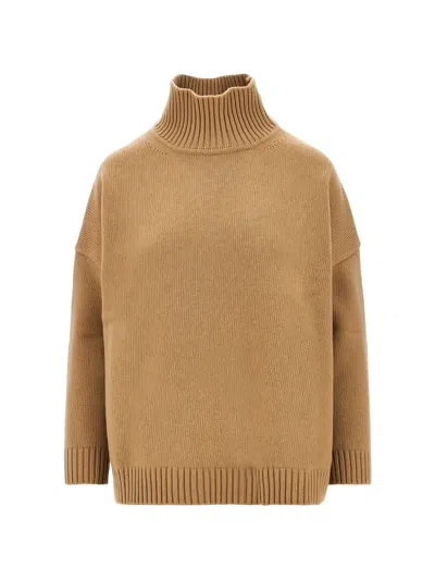 Weekend Max Mara High Neck Lightweight Ribbed Hem Top In Nude