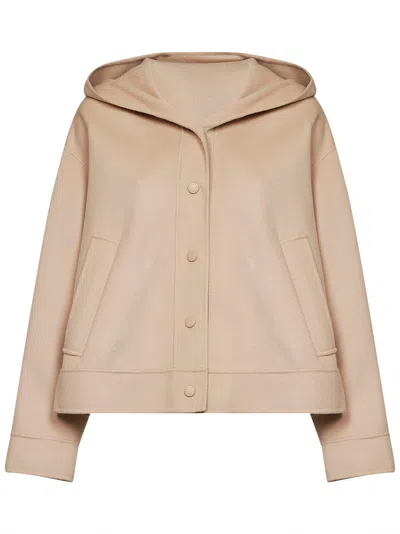 Weekend Max Mara Hooded Virgin Wool Jacket In Brown