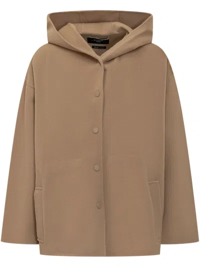 Weekend Max Mara Hooded Wool Coat In Neutrals