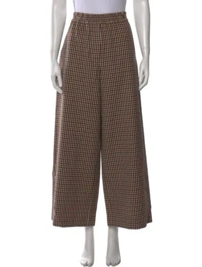 Pre-owned Weekend Max Mara Houndstooth Print Wide Leg Pants W/ Tags In Brown