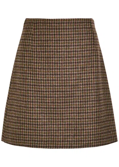 Weekend Max Mara Houndstooth Wool-blend Mini Skirt In Brown