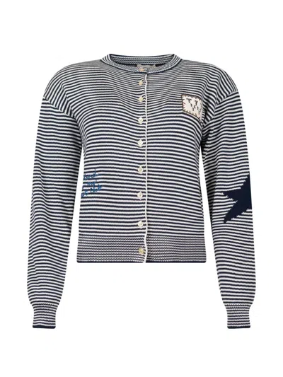 Weekend Max Mara Striped Crewneck Top Embroidered Long Sleeves In Black