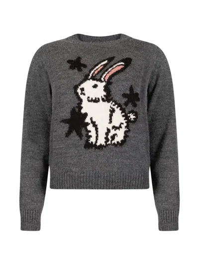 Weekend Max Mara Intarsia-knit Rabbit-motif Sweater In Gray