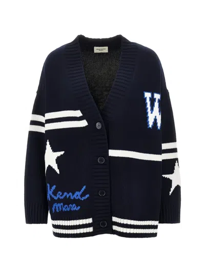 Weekend Max Mara Intarsia-knit Star-motif Cardigan In Blue