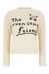 Weekend Max Mara Max Mara Weekend Ivory Cotton Blend Sweater With Collection Motif Inlaid On The Fro In Neutral