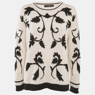 Pre-owned Weekend Max Mara Ivory White Jacquard Wool Knit Sweater L