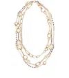 Weekend Max Mara Omens Optical White Jabot Metal And Faux Pearl Necklace In Gold