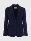 Weekend Max Mara Blue Solid Notched Lapel Blazer In Blue