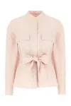 Weekend Max Mara Poplin Blouse With Belted Waist And Stand Collar In Pink