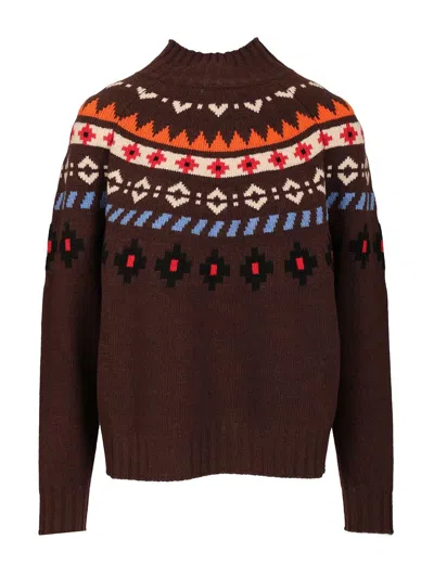 WEEKEND MAX MARA JACQUARD WOOL SWEATER KNITWEAR BROWN
