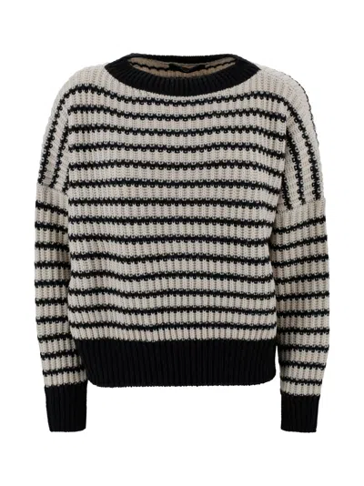 Weekend Max Mara Omens Beige Ezor Striped Wool Jumper In Neutral
