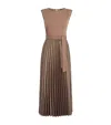 Weekend Max Mara Omens Brown Sleeveless Pleated Jersey And Satin Midi Dress In Brown