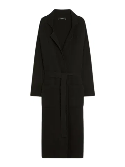 Weekend Max Mara Kabul Cardigan In Ribbed Wool Knit In Black