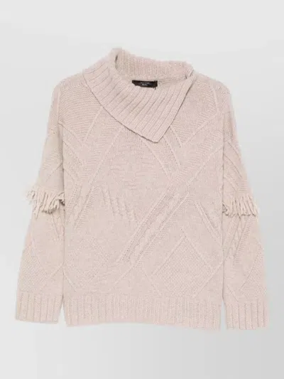 Weekend Max Mara Knit Top Fold Over Collar Fringe In Pink