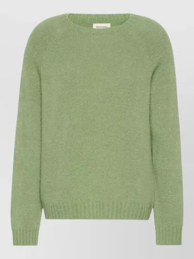 Weekend Max Mara Knit Top Raglan Sleeves Ribbed Trim In Green
