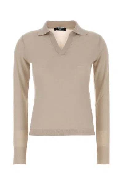 Weekend Max Mara Wool Blend Cappa Long Sleeve Polo Shirt In Neutral