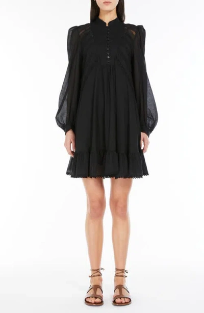 Weekend Max Mara Lace Detail Long Sleeve Cotton Minidress In Black