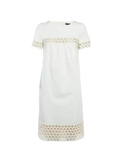 Pre-owned Weekend Max Mara Lace-insert Gabardine Mini Dress In White