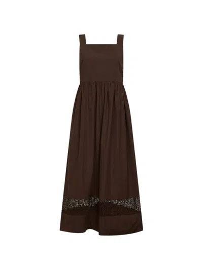 Weekend Max Mara Lace-insert Gathered Maxi Dress In Brown