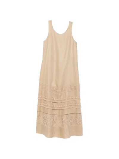 Weekend Max Mara Omens Sand Dolmen Sleeveless Linen Midi Dress In Neutral