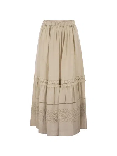 Weekend Max Mara Lace-insert Tiered Skirt In Neutral