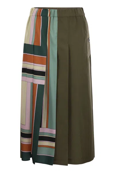 Weekend Max Mara Midi Skirt In Printed Twill And Multicolor Gabardine In Green
