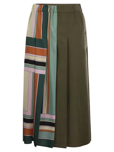 Weekend Max Mara Midi Skirt In Printed Twill And Multicolor Gabardine In Brown