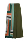 Weekend Max Mara Midi Skirt In Printed Twill And Multicolor Gabardine In Kaki