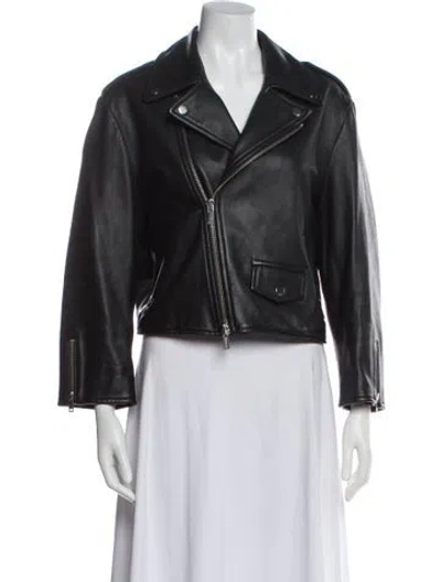 Pre-owned Weekend Max Mara Lamb Leather Biker Jacket In Black