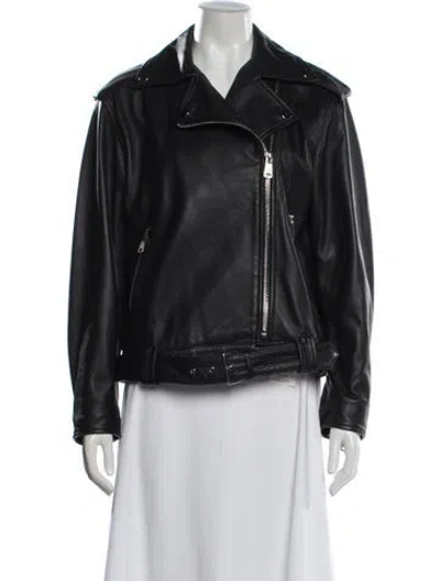 Pre-owned Weekend Max Mara Lamb Leather Biker Jacket In Black