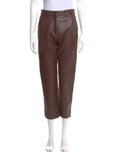 Pre-owned Weekend Max Mara Lamb Leather Straight Leg Pants In Brown