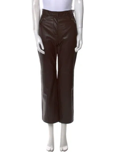 Pre-owned Weekend Max Mara Lamb Leather Wide Leg Pants In Brown