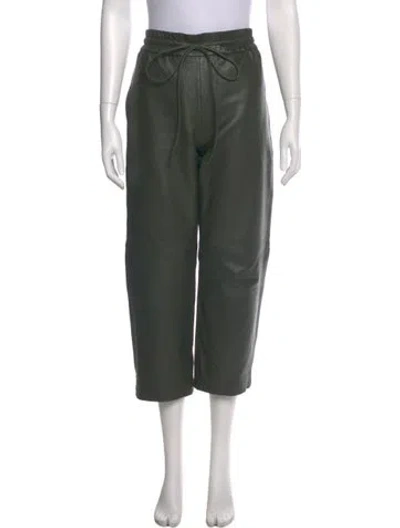 Pre-owned Weekend Max Mara Lamb Leather Wide Leg Pants In Green