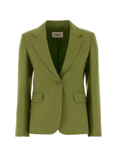 Weekend Max Mara Elegant Single-breasted Lapel Jacket With One-button Closure In Green